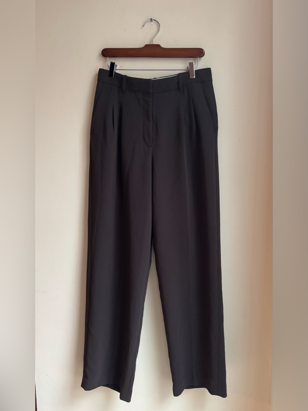 Wilfred Women’s Brown Satin Polyester Dress Pants Pleated Straight Leg Mid Rise